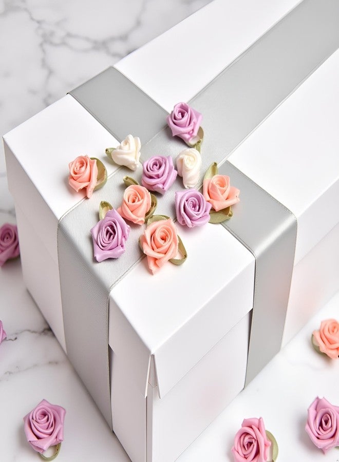 WaigN 100Pcs 15mm Multicolor Mini Rose Satin Bows, DIY Sewing and Craft Appliques for Wedding Decor, Bridal Gifts, Fabric Ribbon Accessories, Hair/Bouquet Decoration - Image 3